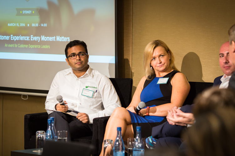 Sreelesh Pillai, General Manager, Freshdesk Australia and Camilla Baker, Account Executive, ABC Bullion, participating in a panel discussion at the Customer Happiness Tour, Sydney.